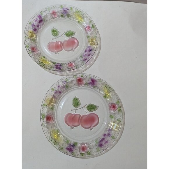 Firna Indonesia Clear Embossed Glass Plates With Fruit Designs 9.5” Set Of Two g - Picture 3 of 8